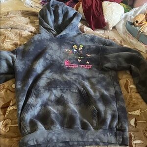 Gray Tie-Dye Hoodie with Graphic Design